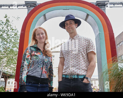 Edinburgh, Schottland. UK. 31. Juli 2019. Foto mit Paul Smith (Maximo Park) und Annie Rigby bei SummerHall Teil des Edinburgh Fringe Festival 2019. Im Bild: Paul Smith und Annie Rigby. Credit: Andrew Eaton/Alamy Leben Nachrichten. Stockfoto