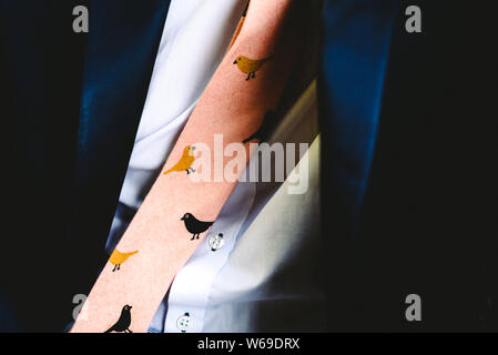Detail der Klage eines Mannes elegant in blaue Jacke bekleidet. Stockfoto