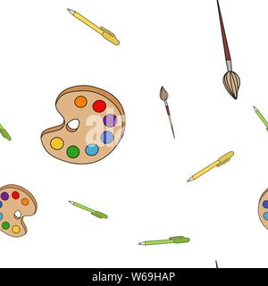 Nahtlose Muster von Schulmaterial in Doodle Stil. Vector Illustration. Stock Vektor