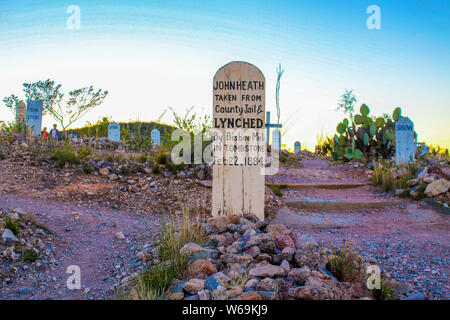 Boothill Graveyard John Heath, entnommen aus dem county jail & Gelyncht von Bisbee Mob in Tombstone. Feb 22, 1884. Tombstone, Arizona - November 2, 2018 Stockfoto