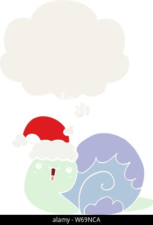 Cute cartoon Weihnachten Schnecke mit dachte Blase im Retro Stil Stock Vektor