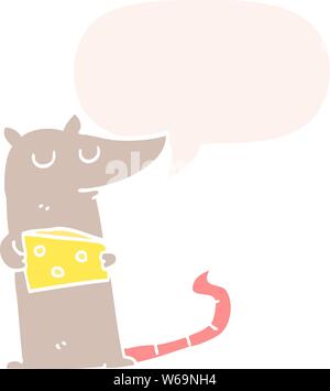 Cartoon Maus mit Käse mit Sprechblase im Retro-Stil Stock Vektor