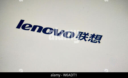 ---- Blick auf ein Logo von Lenovo in Ji'Nan, der ostchinesischen Provinz Shandong, 23. Mai 2018. Persönliche Computerkonzern Lenovo Group Ltd. ist bestrebt, fo Stockfoto