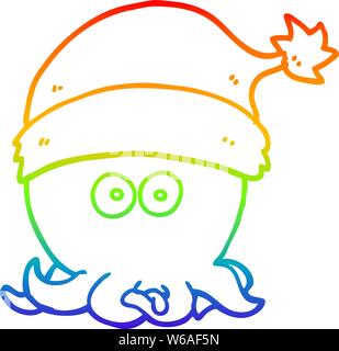 Regenbogen Farbverlauf Zeichnung einer Cartoon Octopus tragen Mütze Stock Vektor