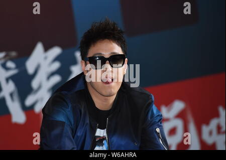 American-Taiwanese Sänger Wilber Pan besucht ein Medienereignis der Reality-TV-Show "Der Rap von China" in Peking, China zu fördern, 5. Juni 2018. Stockfoto