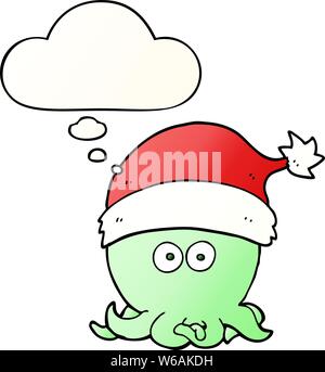 Cartoon Octopus tragen Mütze mit Gedanken Blase in glatten Farbverlauf Stock Vektor
