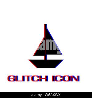 Segelboot Symbol flach. Einfache Piktogramm-Glitch Wirkung. Vector illustration symbol Stock Vektor