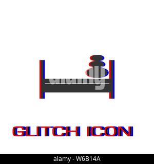 Bett mit Kissen Symbol flach. Einfache Piktogramm-Glitch Wirkung. Vector illustration symbol Stock Vektor