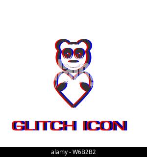 Bär Spielzeug mit Herz Symbol flach. Einfache Piktogramm-Glitch Wirkung. Vector illustration symbol Stock Vektor