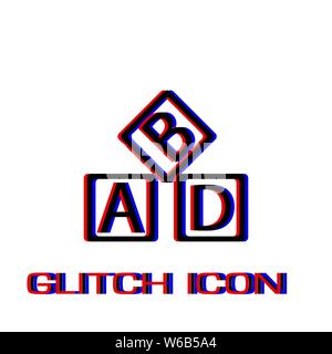 ABD Würfel Bausteine Kind Bildung Symbol flach. Einfache Piktogramm-Glitch Wirkung. Vector illustration symbol Stock Vektor