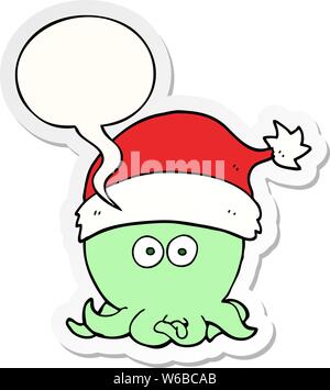 Cartoon Octopus tragen Mütze mit Sprechblase Aufkleber Stock Vektor