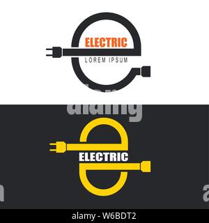 Einstellen der elektrischen Logos. Anschluss von elektrischen Geräten. Zeichen in der Form von Buchstaben Е. Vector Illustration. Stock Vektor
