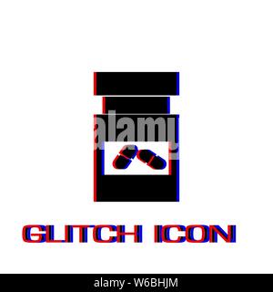 Durchstechflasche des Arzneimittels Symbol flach. Einfache Piktogramm-Glitch Wirkung. Vector illustration symbol Stock Vektor