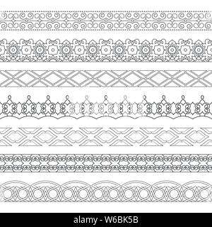 Vektor einrichten von Schwarzweiß-Teiler. Grenzen für den Text, Einladungskarten, verschiedenen Drucken Editionen. Nahtlose horizontale Muster. Ethnische Elemente der Stock Vektor