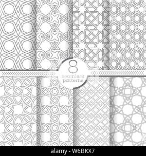 Der Vektor nahtlose Muster. Moderne geometrische Strukturen mit gekreuzten geometriс thin Außenkonturen. Schneidende Sterne, Rauten, Diamanten, squa Stock Vektor