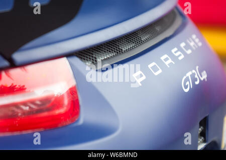 Bang Saen, Thailand - Juli 1, 2017: Detail der Porsche GT3 Cup von Akash Neil Nandy aus Malaysia während Porsche Carrera Cup Asien bei Bang Saen Stree Stockfoto