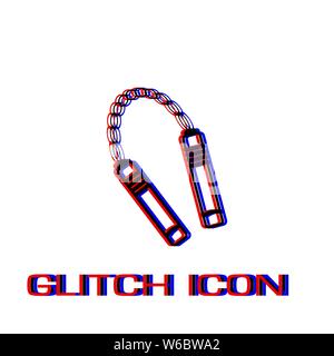 Nunchaku Waffe Symbol flach. Einfache Piktogramm-Glitch Wirkung. Vector illustration symbol Stock Vektor