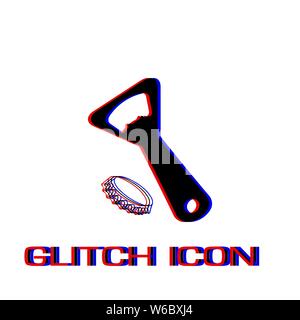 Öffner für Bier Symbol flach. Einfache Piktogramm-Glitch Wirkung. Vector illustration symbol Stock Vektor