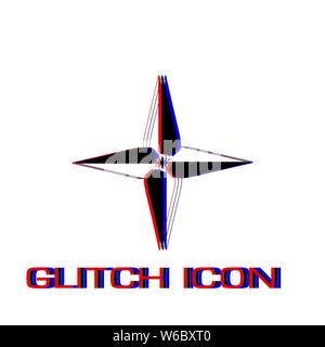 Windrose Symbol flach. Einfache Piktogramm-Glitch Wirkung. Vector illustration symbol Stock Vektor