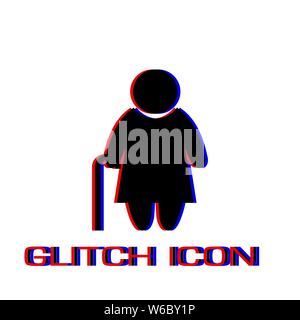 Ältere Dame Symbol flach. Einfache Piktogramm-Glitch Wirkung. Vector illustration symbol Stock Vektor