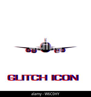 Flugzeuge oder Flugzeugsymbol flach. Einfache Piktogramm-Glitch Wirkung. Vector illustration symbol Stock Vektor