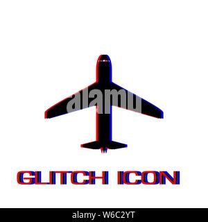 Flugzeugsymbol flach. Einfache Piktogramm-Glitch Wirkung. Vector illustration symbol Stock Vektor