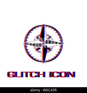 Kompass Symbol flach. Einfache Piktogramm-Glitch Wirkung. Vector illustration symbol Stock Vektor