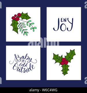 Vektor Weihnachtskarte mit Stechpalme Beeren und hand Schrift Anführungszeichen gesetzt. Stock Vektor