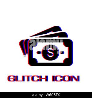 Geld cash Symbol flach. Einfache Piktogramm-Glitch Wirkung. Vector illustration symbol Stock Vektor