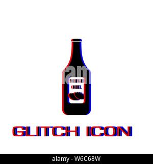 Olivenöl Flasche icon flach. Einfache Piktogramm-Glitch Wirkung. Vector illustration symbol Stock Vektor