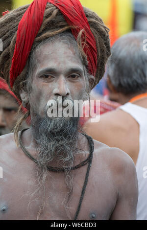 Porträt einer Naga Sadhu mit sehr langen Haare während Kumbh Mela Trimbakeshwar, Nasik, Indien, Asien Stockfoto