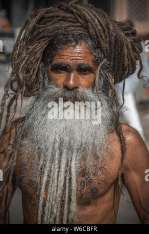 Porträt einer Naga Sadhu mit sehr langen Haare während Kumbh Mela Trimbakeshwar, Nasik, Indien, Asien Stockfoto