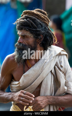 Porträt einer Naga Sadhu mit sehr langen Haare während Kumbh Mela Trimbakeshwar, Nasik, Indien, Asien Stockfoto