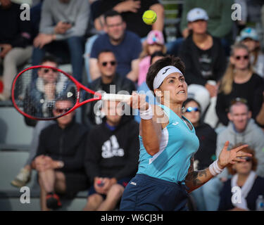 Spanischer Tennisspieler Aljona Bolsova spielen Vorhand Schuß während der French Open 2019 Tennis Turnier, Paris, Frankreich Stockfoto