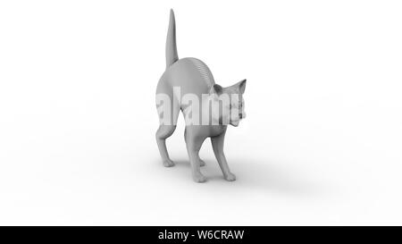 3D-Rendering von einem Computer Modell einer Hauskatze mit gewölbten zurück in weißem Hintergrund Stockfoto