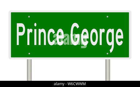 Rendering von einem grünen Hinweisschild für Prince George British Columbia Stockfoto