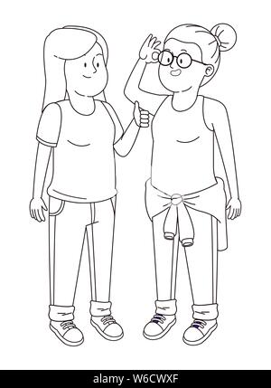 Jugendliche Freunde lächelnd und Spaß in Schwarz und Weiß Stock Vektor