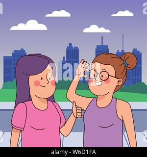 Jugendliche Freunde lächelnd und Spaß haben Stock Vektor