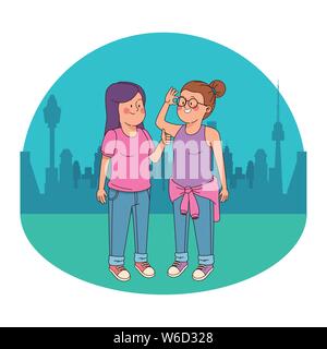 Jugendliche Freunde lächelnd und Spaß haben Stock Vektor