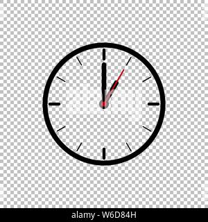 One O'Clock flachbild Icon Design vorlage isoliert Abbildung auf transparenten Hintergrund, schwarze, weiße und rote Symbol Uhr Vector Illustration. Stock Vektor