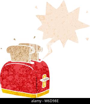 Cartoon Toaster mit Sprechblase in grunge Distressed retro strukturierte Stil Stock Vektor