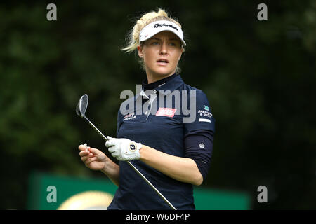 England's Charley Rumpf T-Stücken aus dem 12. Tag eines der AIG Frauen British Open in Woburn Golf Club, ein wenig Brickhill. Stockfoto