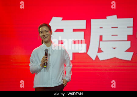 Pensionierte chinesischen Tennis star Li Na besucht die Nike Super Workshop in Shanghai, China, 12. April 2018. Stockfoto