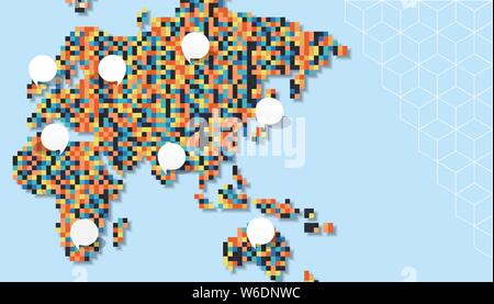 Osten Weltkarte Abbildung aus bunten Pixel. Abstrakte geometrische pixel Planeten mit der leere Raum Blasen in Europa, Asien, Afrika, Australien Stock Vektor