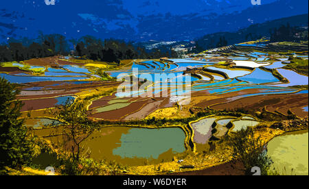 ------ Landschaft von terrassierten Reisfeldern Honghe der Hani Reisterrassen, einer von der UNESCO zum Weltkulturerbe erklärt, in Yuanyang County, Honghe der Hani Stockfoto