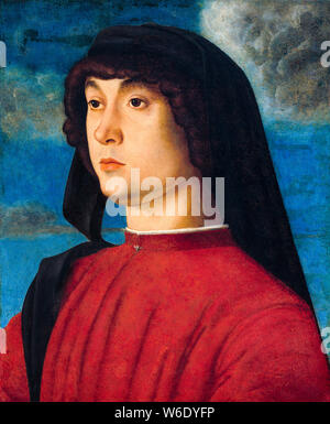 Giovanni Bellini, Porträt eines jungen Mannes in Rot, Malerei, ca. 1480 Stockfoto