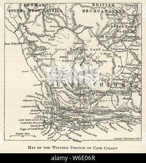 Karte von Western Cape Colony in der Zeit der Zweiten Burenkrieg, (Anglo Boer Krieg) Stockfoto