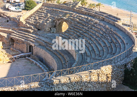 Amphitheater von der römischen Stadt Tarraco, jetzt Tarragona. Es wurde im 2. Jahrhundert AD, gelegen in der Nähe des Forum der Landeshauptstadt. C Stockfoto