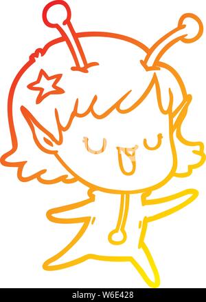Warm gradient Zeichnung eines glücklichen Alien girl Cartoon Stock Vektor