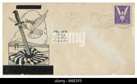 Washington, D.C., USA - 1. Januar 1945: Uns historische Umschlag: Abdeckung mit einem Gütesiegel Das Bajonett in die japanische Flagge erstochen. Weiße Taube Stockfoto